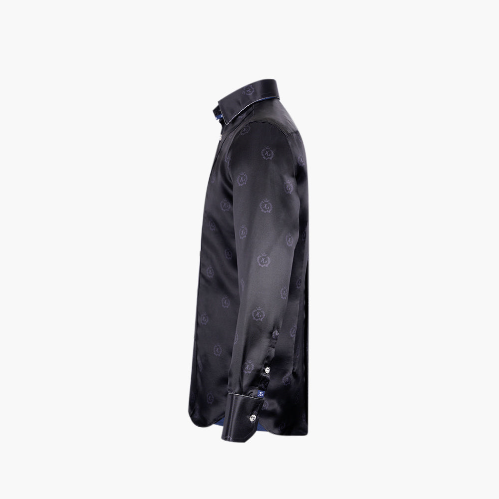 Black Alloro Custom-Print Silk Shirt - Angelo Galasso