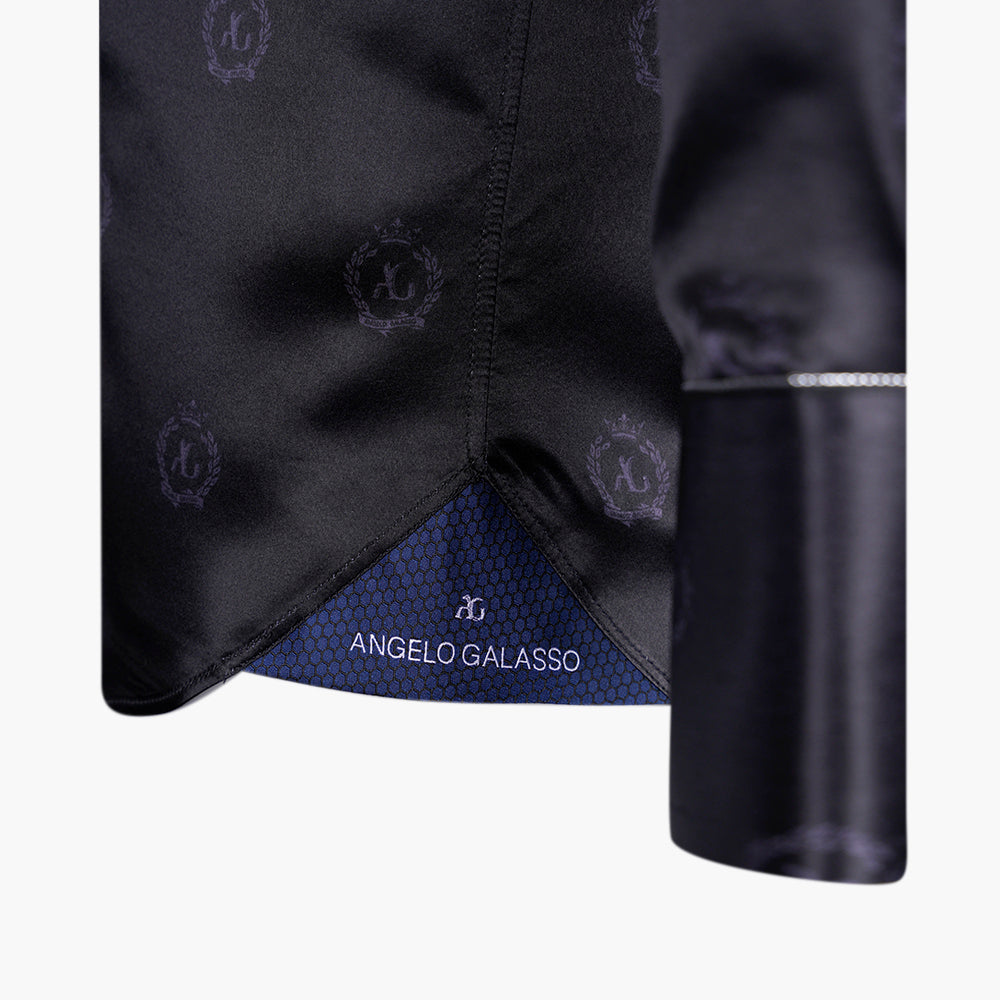 Black Alloro Custom-Print Silk Shirt - Angelo Galasso