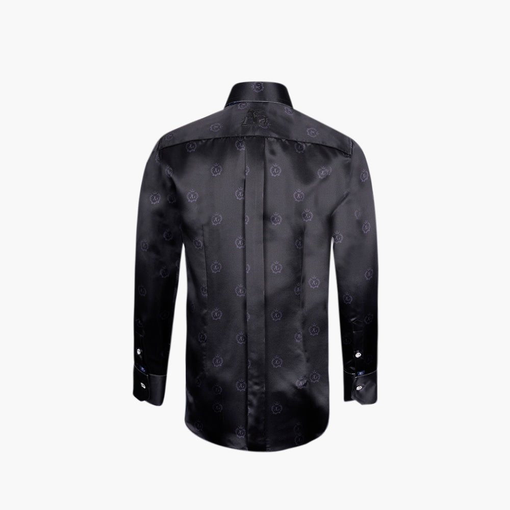 Black Alloro Custom-Print Silk Shirt - Angelo Galasso - Luxury Italian Menswear London