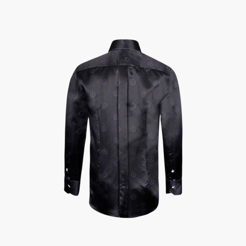 Black Alloro Custom-Print Silk Shirt - Angelo Galasso