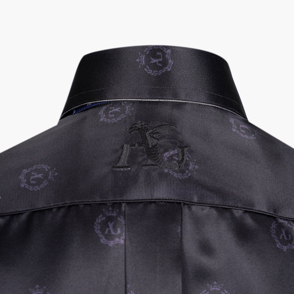 Black Alloro Custom-Print Silk Shirt - Angelo Galasso - Luxury Italian Menswear London