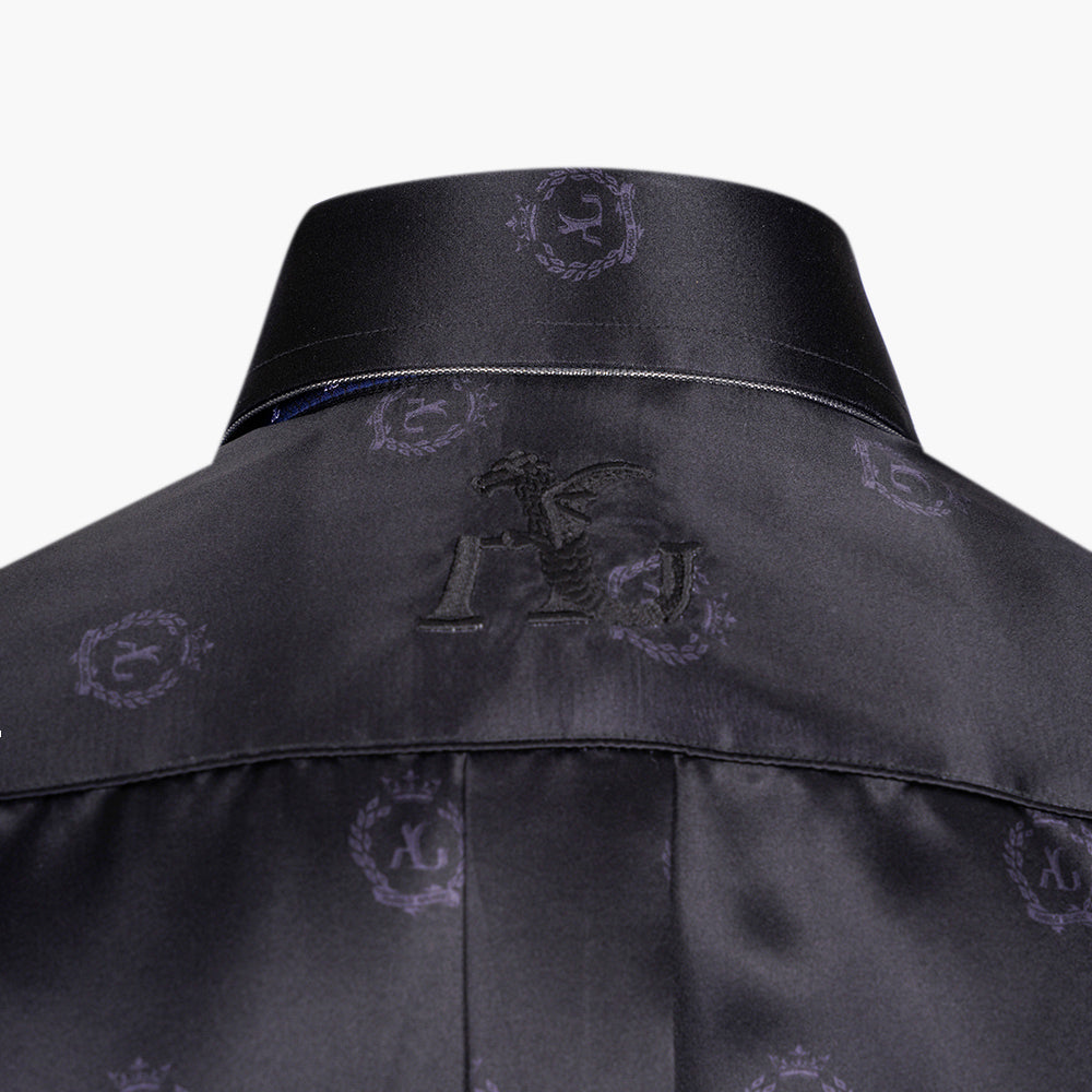 Black Alloro Custom-Print Silk Shirt - Angelo Galasso