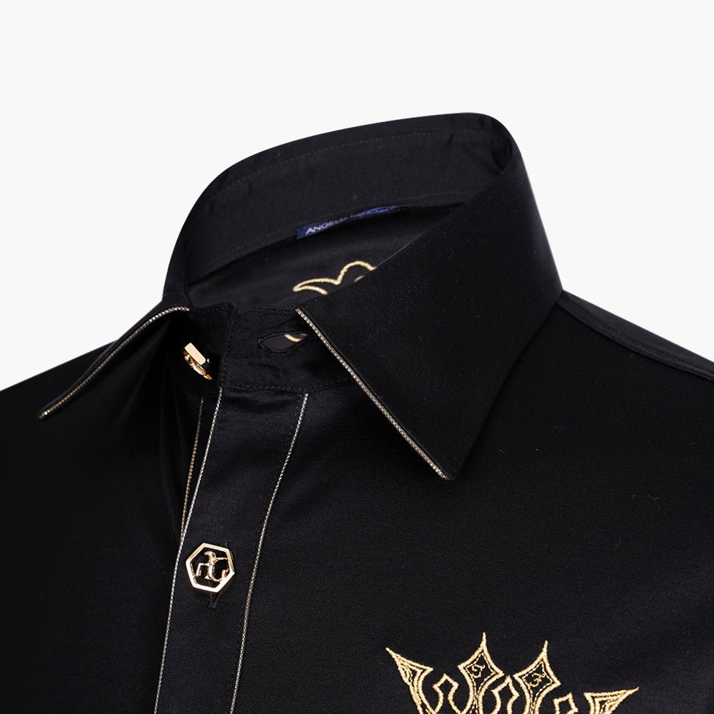 Black & Gold Crown Cotton Polo Shirt - Angelo Galasso - Luxury Italian Menswear London