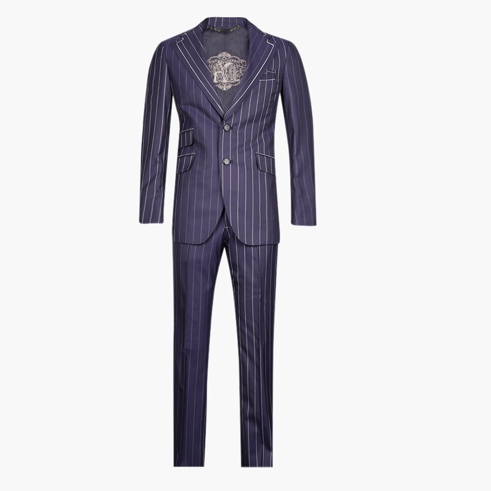 Premium Navy Pinstripe Wool Suit - Angelo Galasso - Luxury Italian Menswear London