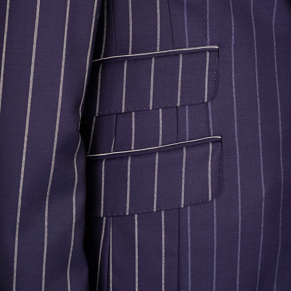 Premium Navy Pinstripe Wool Suit - Angelo Galasso - Luxury Italian Menswear London