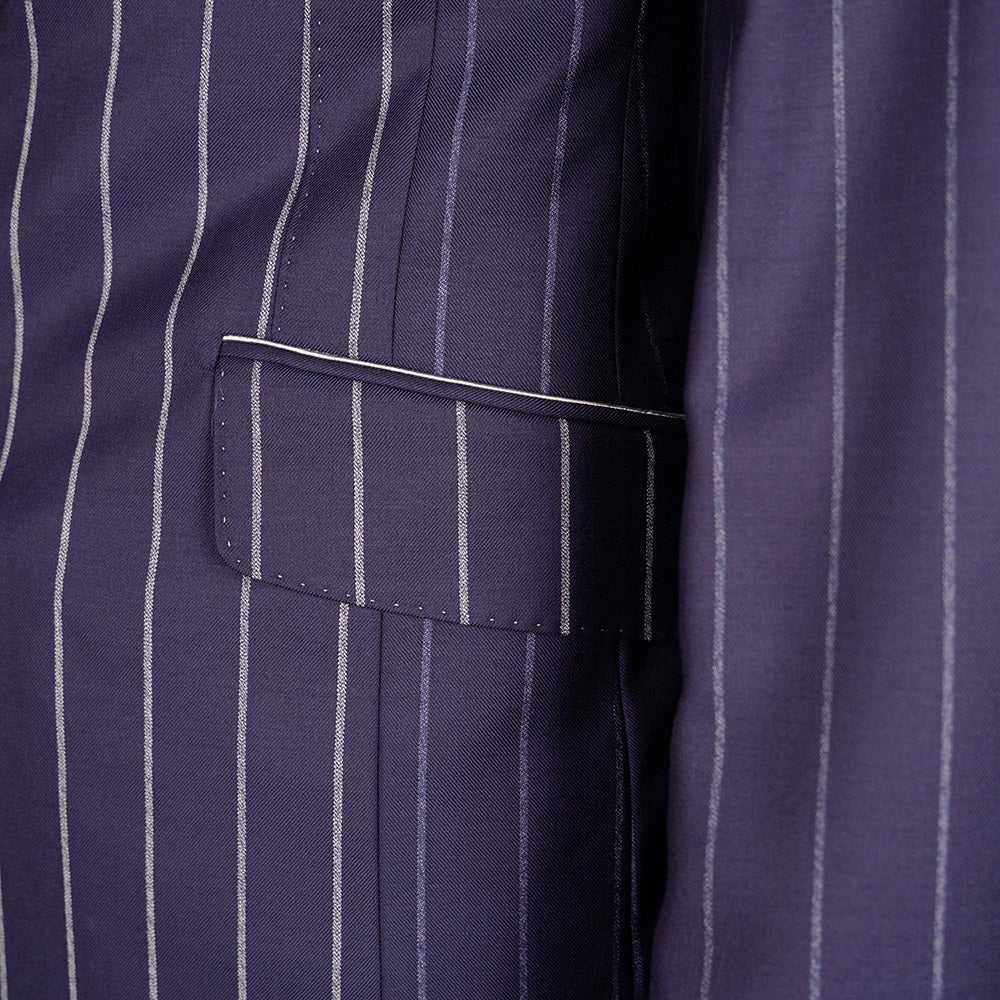Premium Navy Pinstripe Wool Suit - Angelo Galasso - Luxury Italian Menswear London