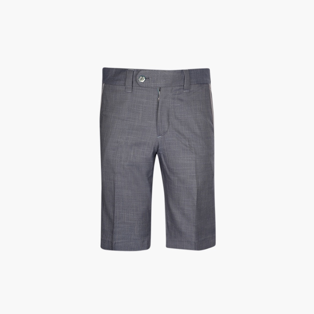 Blue Mélange Cotton Bermuda with Piping and Alloro Logo - Angelo Galasso - Luxury Italian Menswear London