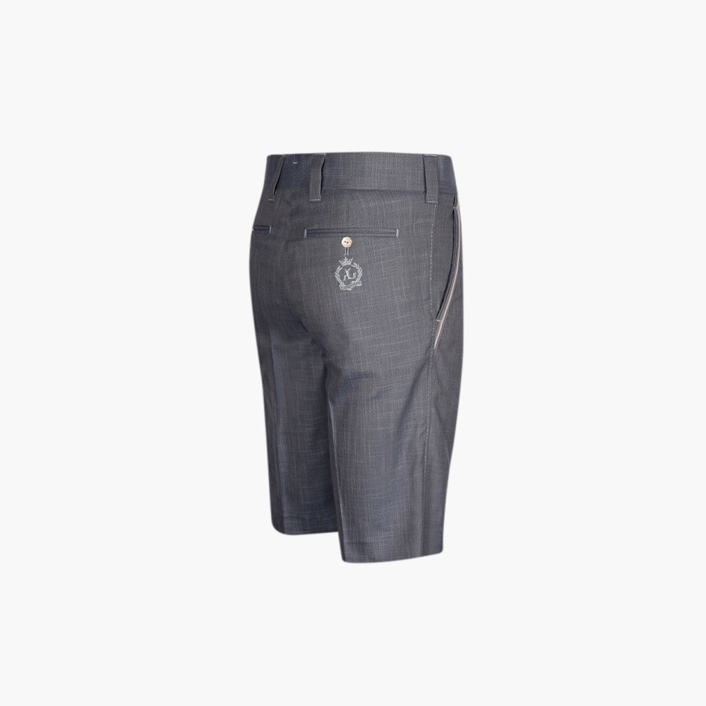 Blue Mélange Cotton Bermuda with Piping and Alloro Logo - Angelo Galasso - Luxury Italian Menswear London