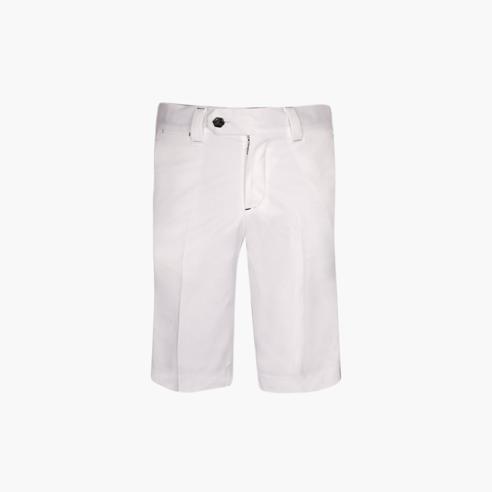 White Cotton Bermuda Shorts with Black & Grey Alloro Detail - Angelo Galasso - Luxury Italian Menswear London