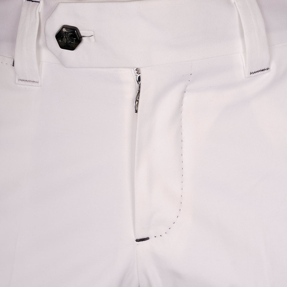 White Cotton Bermuda Shorts with Black & Grey Alloro Detail - Angelo Galasso - Luxury Italian Menswear London