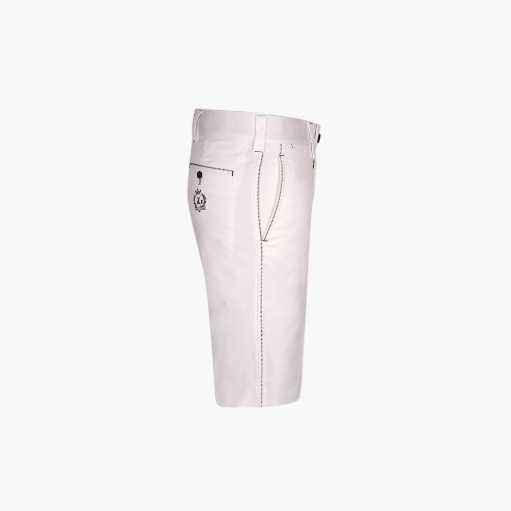 White Cotton Bermuda Shorts with Black & Grey Alloro Detail - Angelo Galasso - Luxury Italian Menswear London