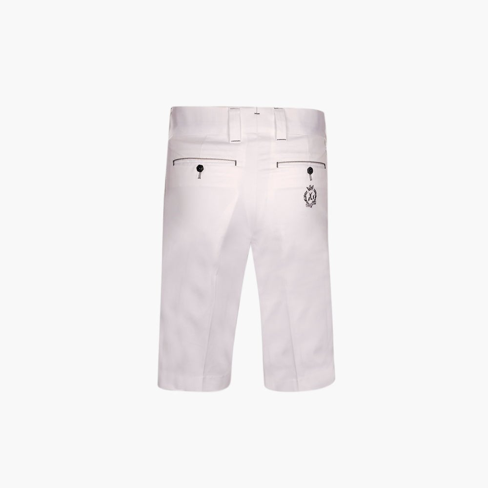 White Cotton Bermuda Shorts with Black & Grey Alloro Detail - Angelo Galasso - Luxury Italian Menswear London
