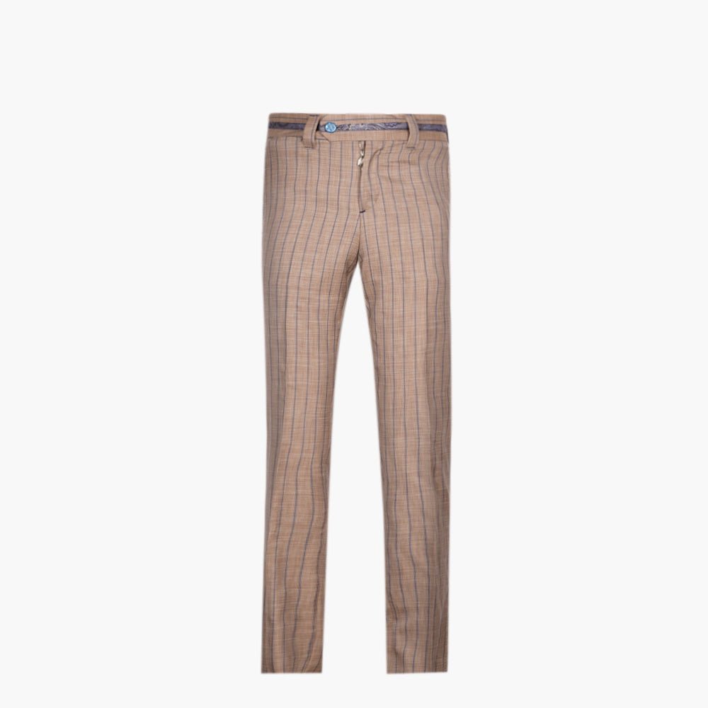 Beige & Blue Striped Wool-Silk Trousers - Angelo Galasso - Luxury Italian Menswear London