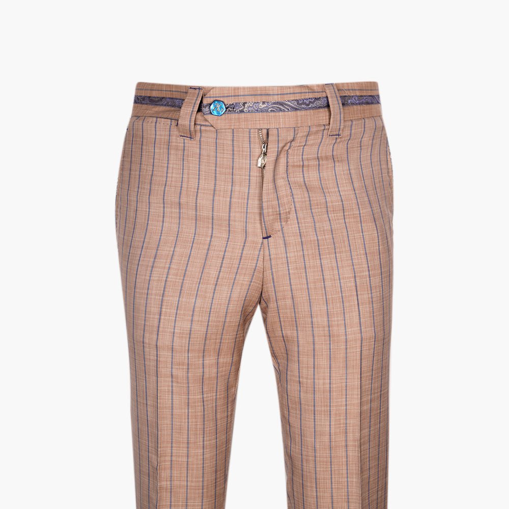 Beige & Blue Striped Wool-Silk Trousers - Angelo Galasso - Luxury Italian Menswear London
