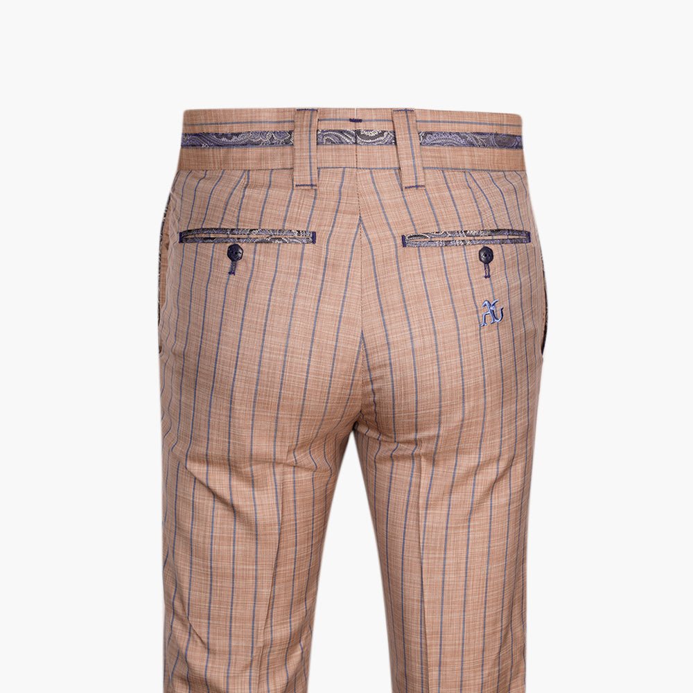 Beige & Blue Striped Wool-Silk Trousers - Angelo Galasso - Luxury Italian Menswear London