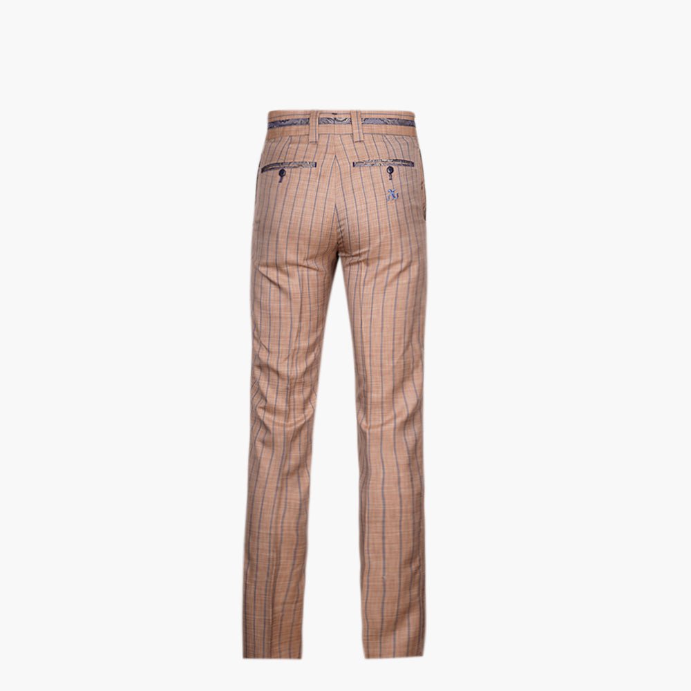 Beige & Blue Striped Wool-Silk Trousers - Angelo Galasso - Luxury Italian Menswear London