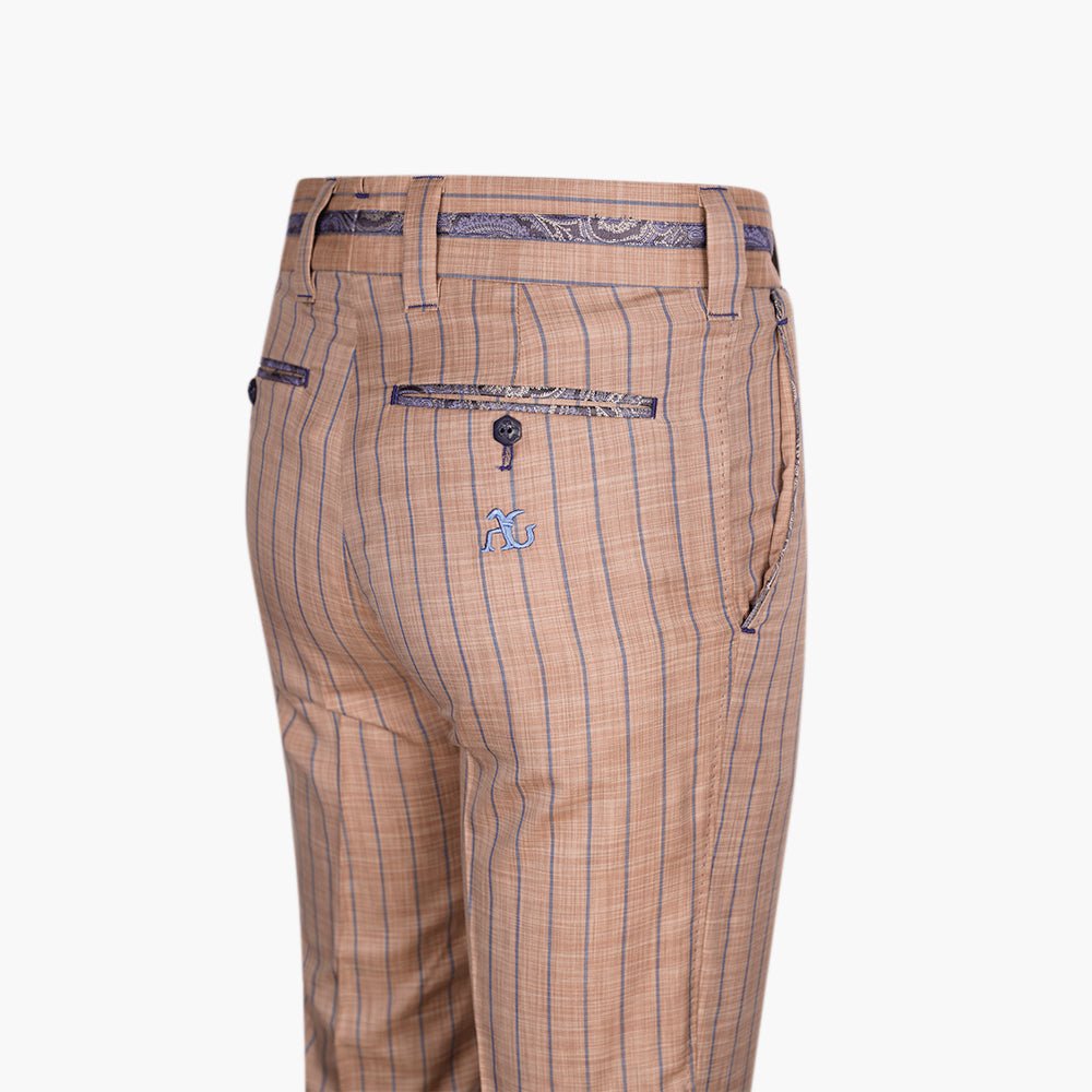 Beige & Blue Striped Wool-Silk Trousers - Angelo Galasso - Luxury Italian Menswear London
