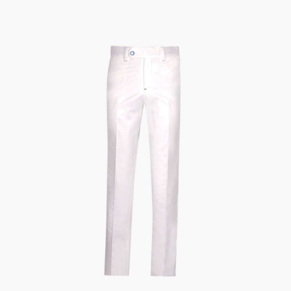 White & Navy Alloro Piping Trousers - Angelo Galasso - Luxury Italian Menswear London
