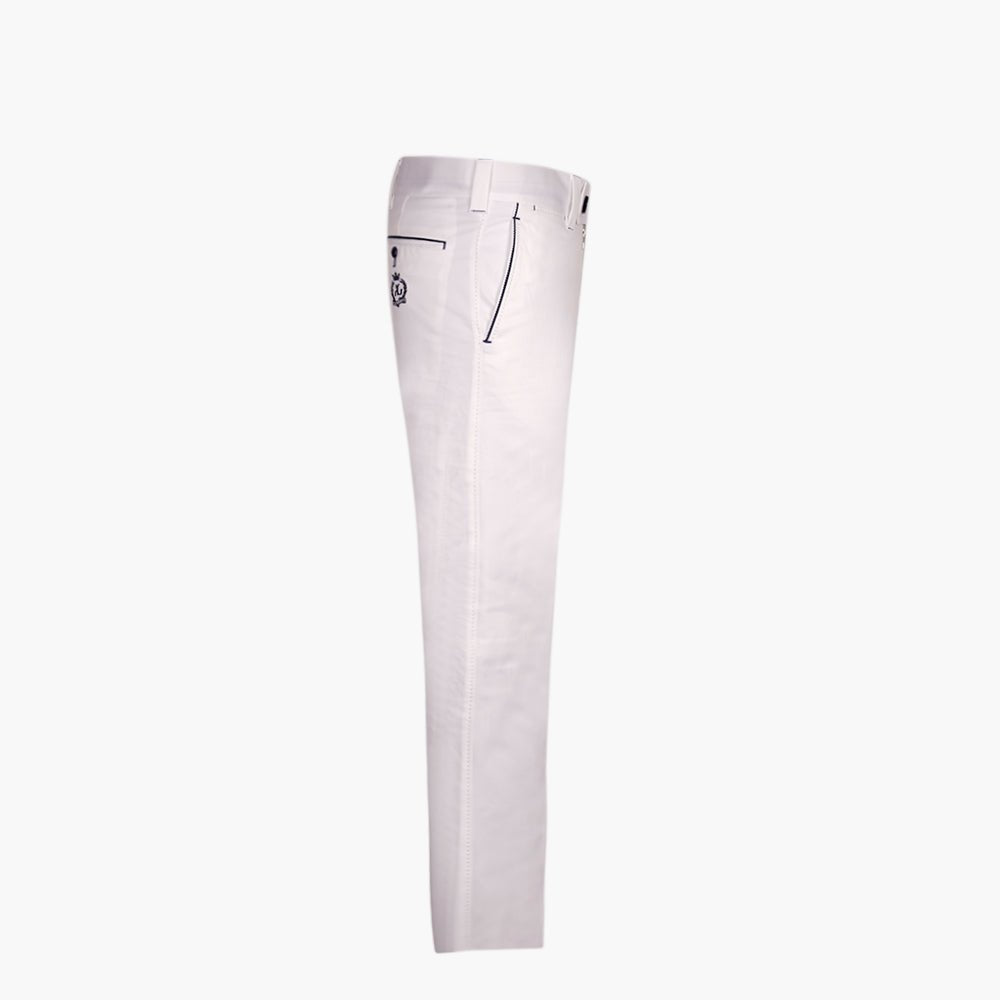 White & Navy Alloro Piping Trousers - Angelo Galasso - Luxury Italian Menswear London