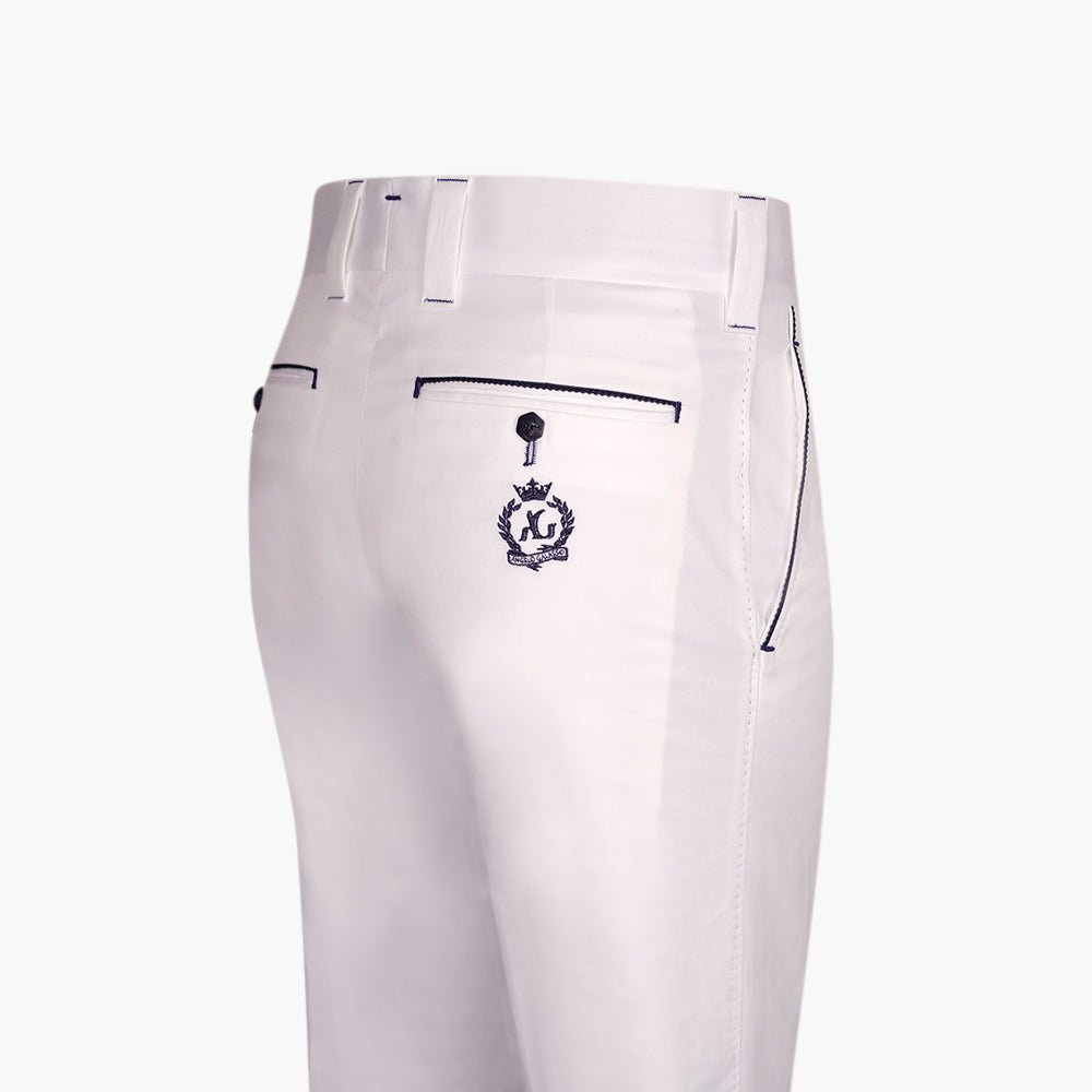White & Navy Alloro Piping Trousers - Angelo Galasso - Luxury Italian Menswear London