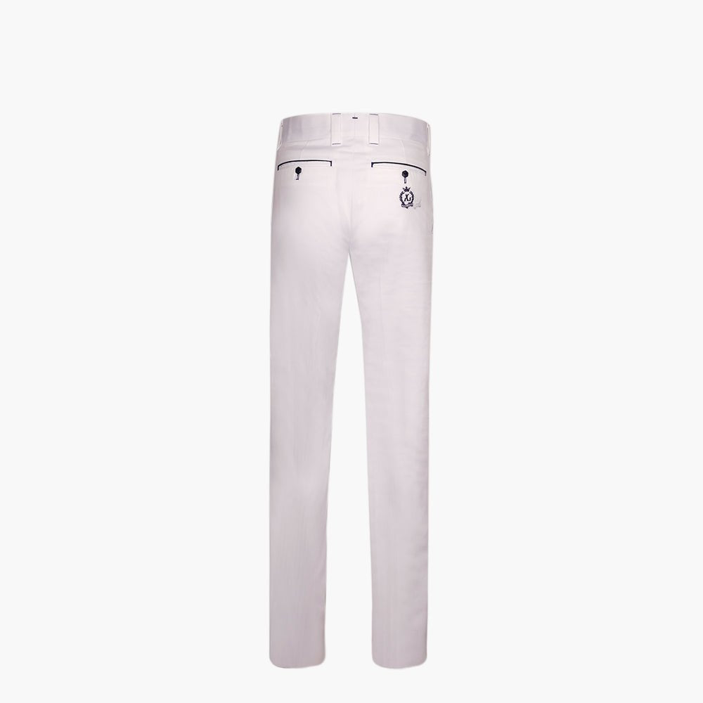 White & Navy Alloro Piping Trousers - Angelo Galasso - Luxury Italian Menswear London
