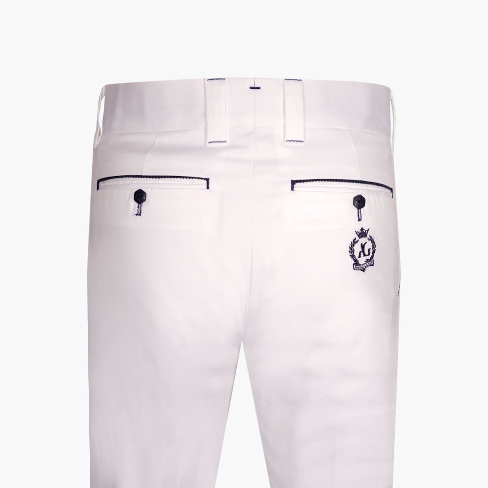 White & Navy Alloro Piping Trousers - Angelo Galasso - Luxury Italian Menswear London