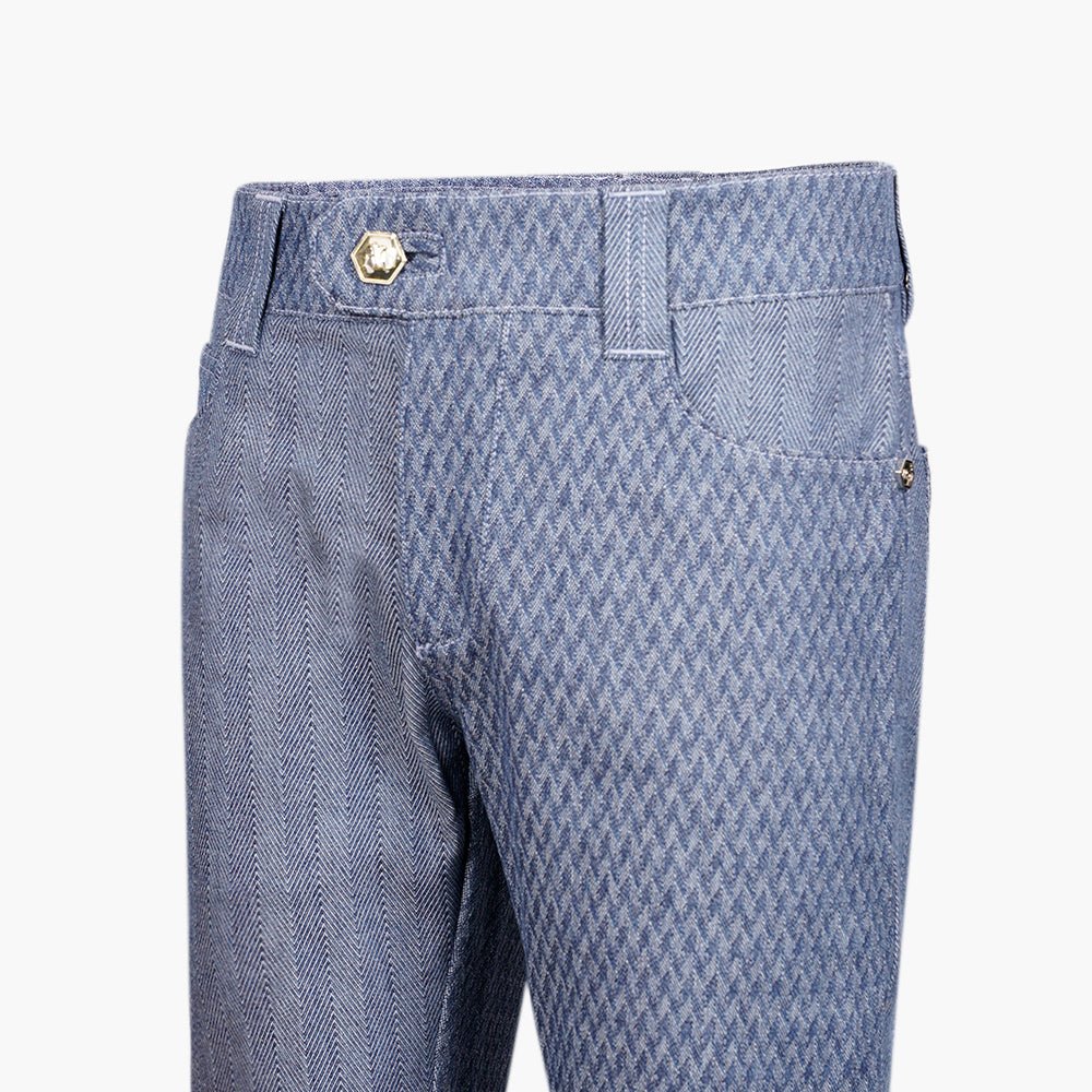 Blue Half & Half Herringbone Jacquard Jeans - Angelo Galasso - Luxury Italian Menswear London