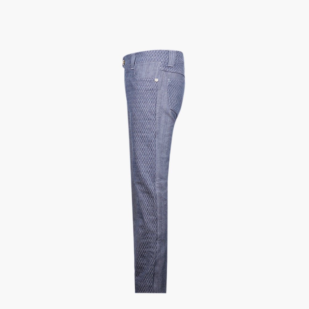 Blue Half & Half Herringbone Jacquard Jeans - Angelo Galasso - Luxury Italian Menswear London