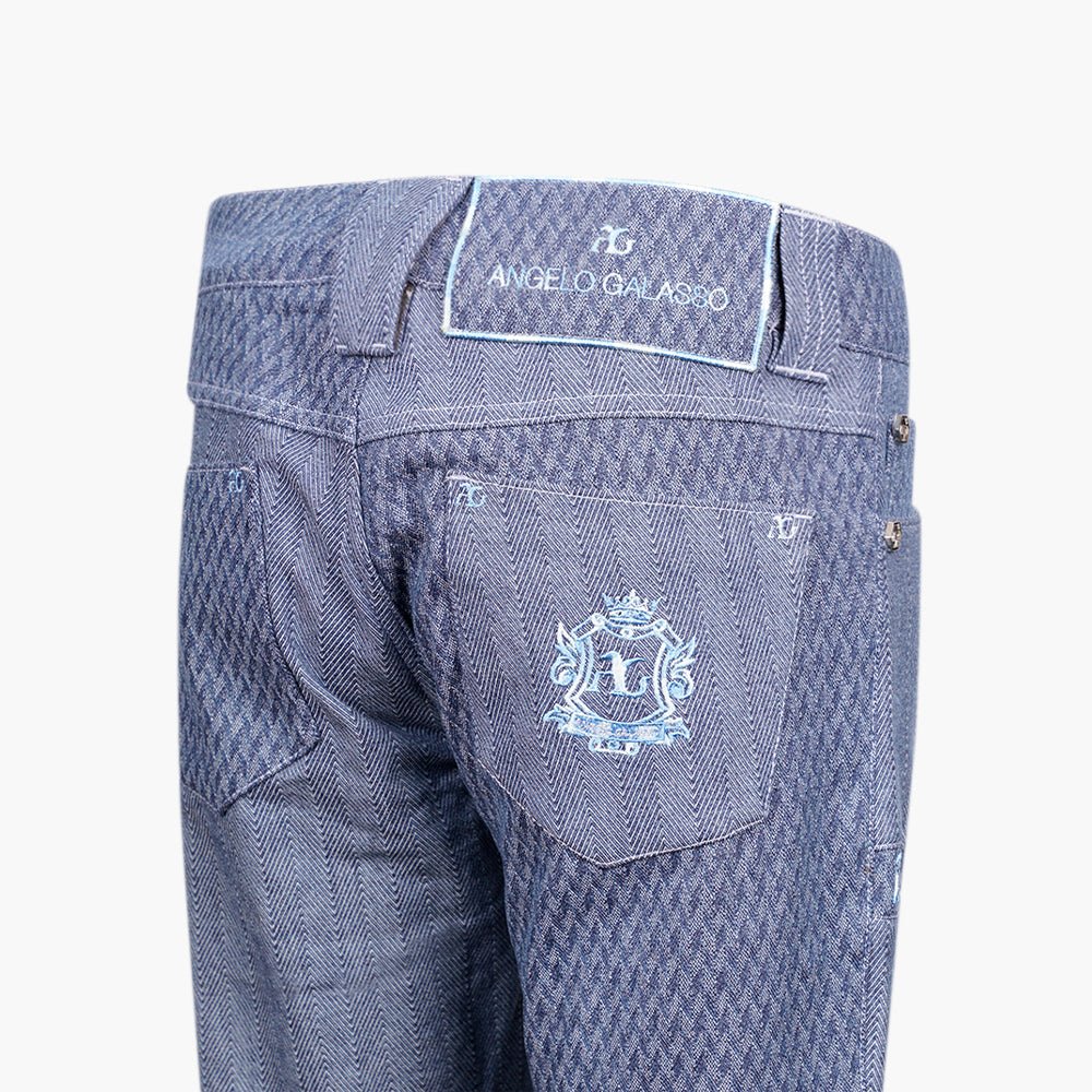 Blue Half & Half Herringbone Jacquard Jeans - Angelo Galasso - Luxury Italian Menswear London