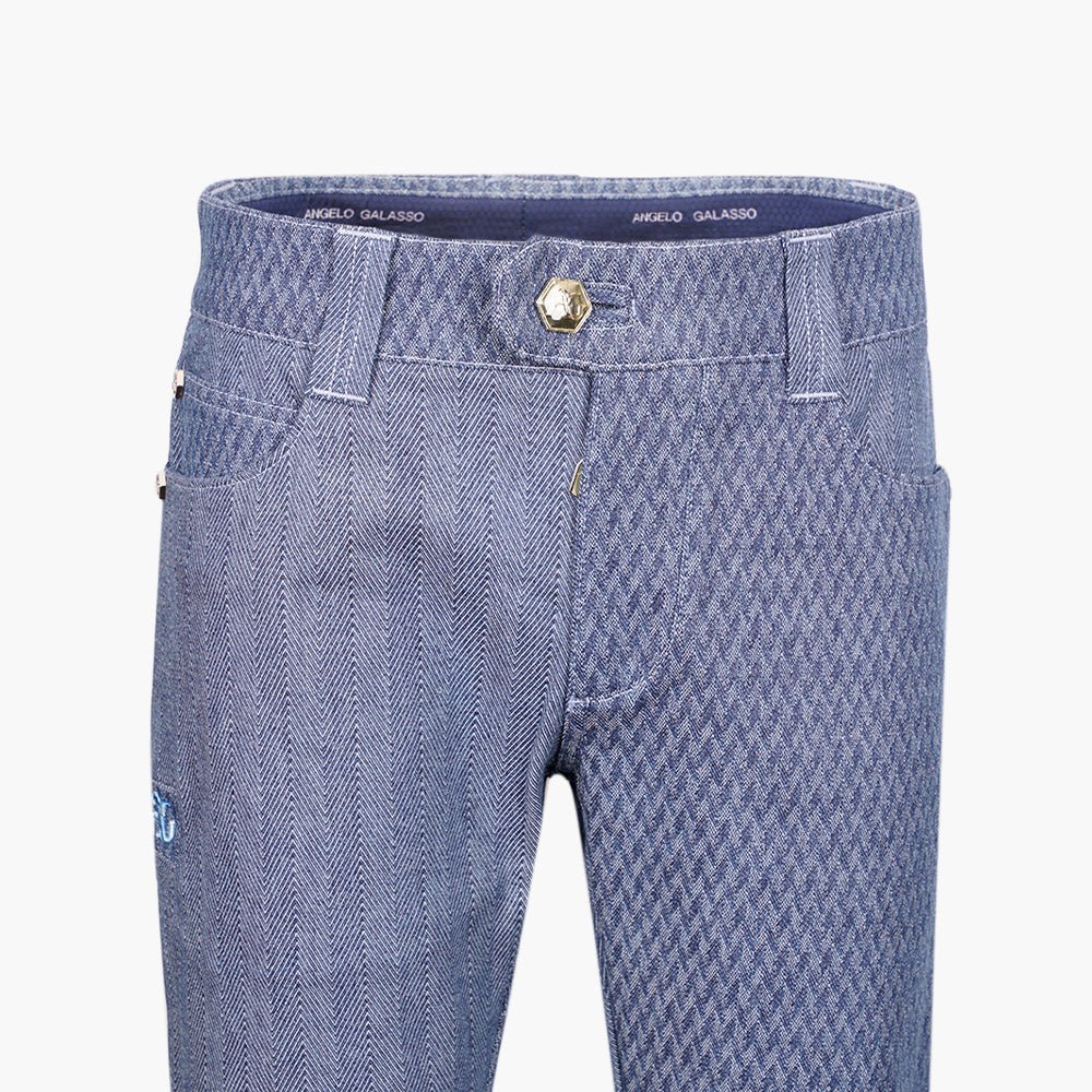 Blue Half & Half Herringbone Jacquard Jeans - Angelo Galasso - Luxury Italian Menswear London