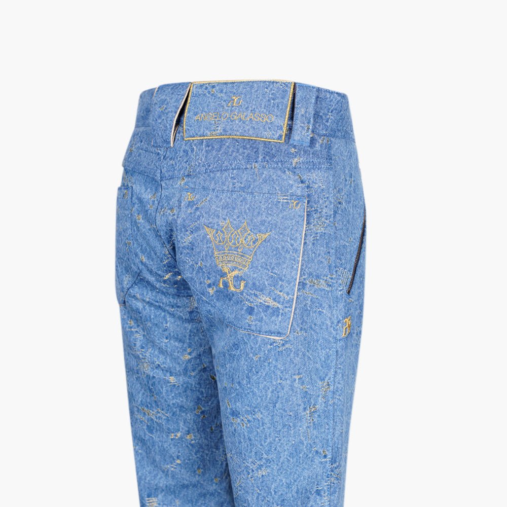 Jacquard Gold Crown Denim Jeans - Angelo Galasso - Luxury Italian Menswear London