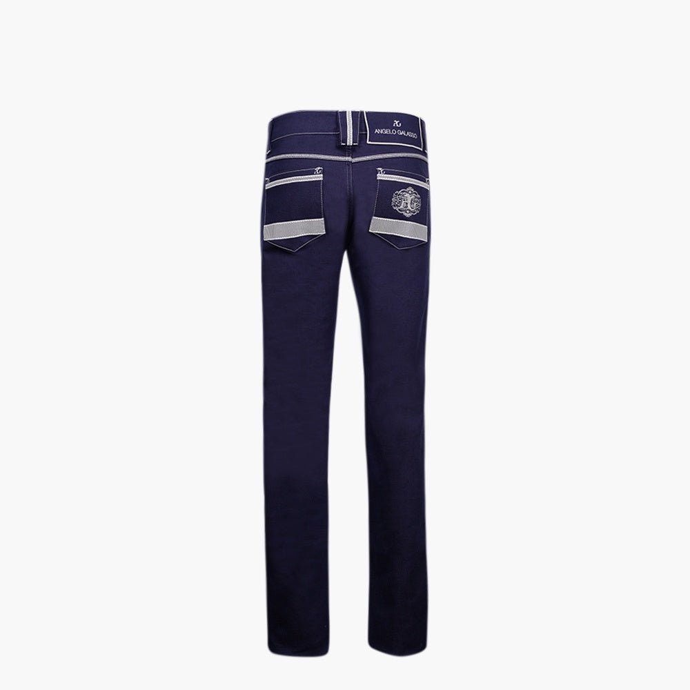 Bright Blue Denim Jeans with Cream Frisée Details - Angelo Galasso - Luxury Italian Menswear London