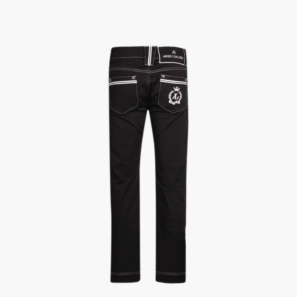 Jet Black & White Alloro Denim Jeans - Angelo Galasso - Luxury Italian Menswear London