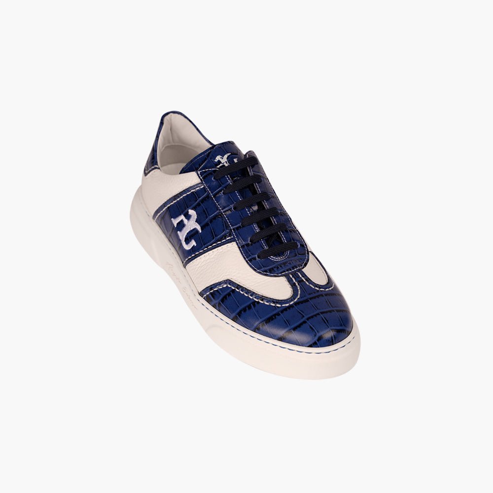 Blue & White AG Leather Trainers - Angelo Galasso - Luxury Italian Menswear London