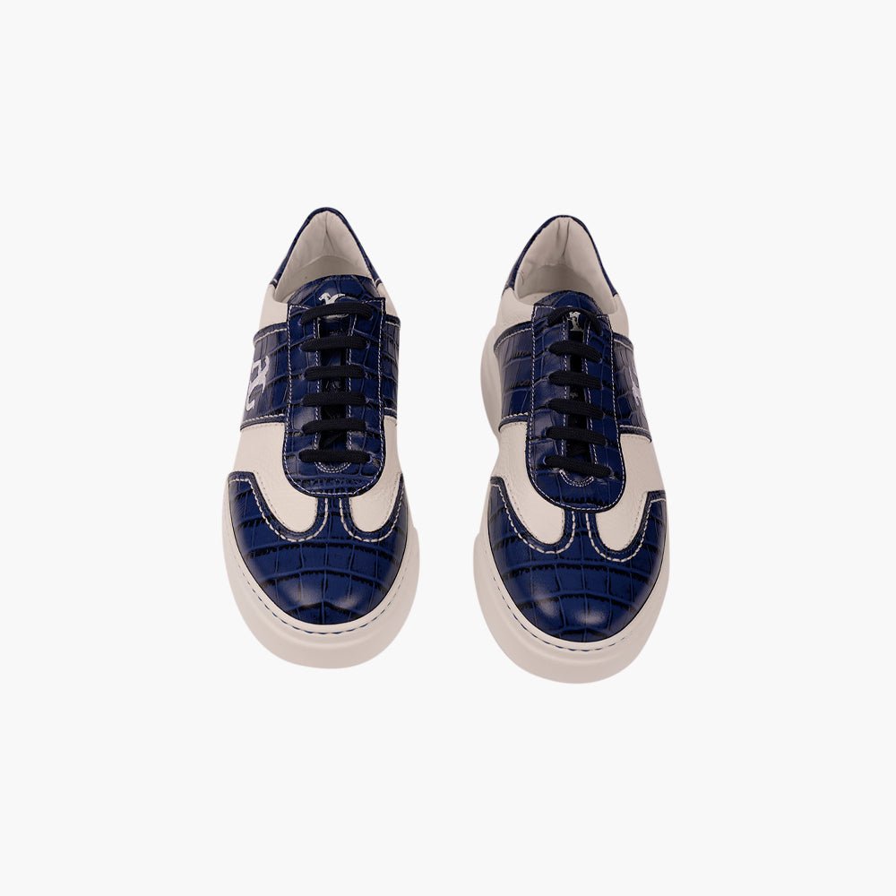 Blue & White AG Leather Trainers - Angelo Galasso - Luxury Italian Menswear London