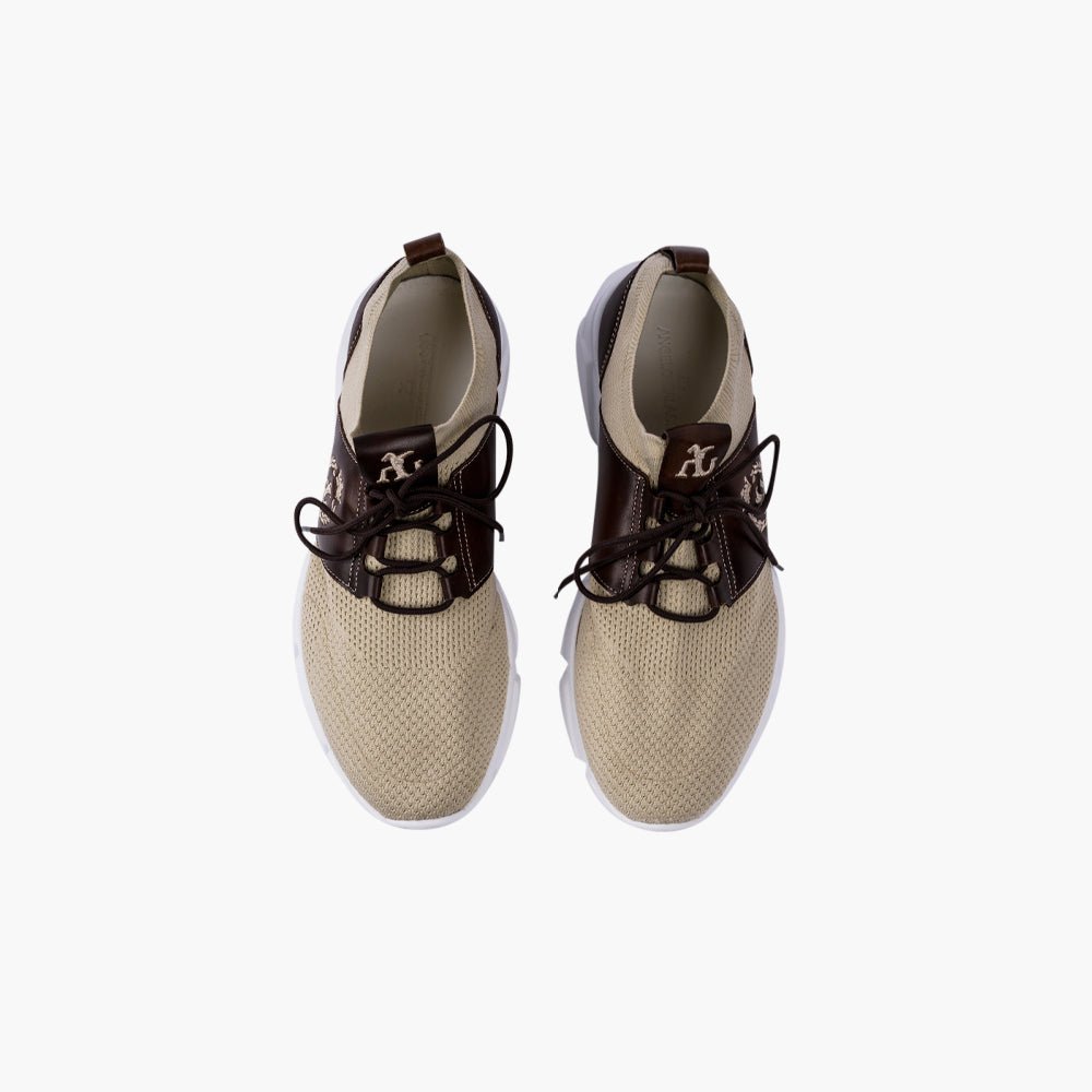 Beige & Brown Alloro Sock Trainers - Angelo Galasso - Luxury Italian Menswear London