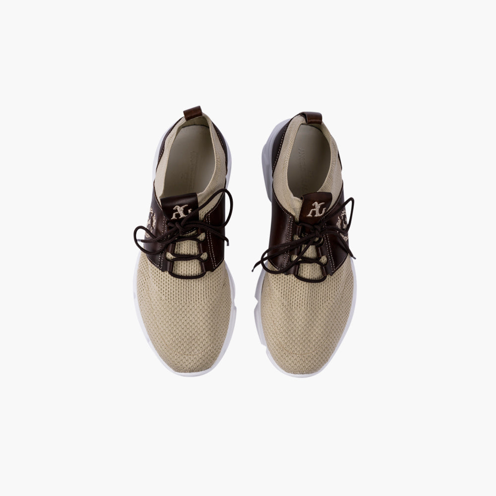 Beige & Brown Alloro Sock Trainers - Angelo Galasso