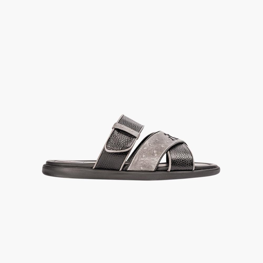 Grey & Black AG Cross-Strap Slide Sandal