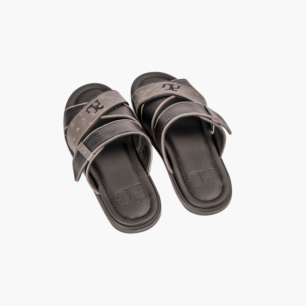 Grey & Black AG Cross-Strap Slide Sandal