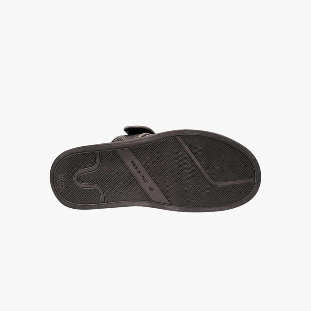 Grey & Black AG Cross-Strap Slide Sandal