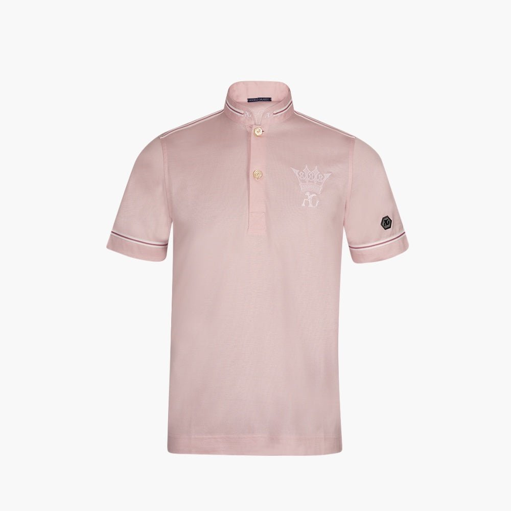 Pink Mao Short-Sleeve Polo with Crown Logo - Angelo Galasso - Luxury Italian Menswear London