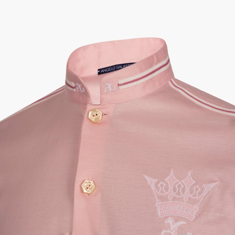 Pink Mao Short-Sleeve Polo with Crown Logo - Angelo Galasso - Luxury Italian Menswear London