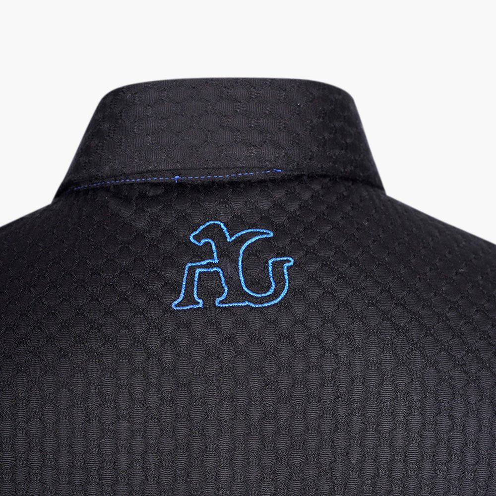 Black & Metallic Blue Jacquard Alloro Silk Polo - Angelo Galasso - Luxury Italian Menswear London