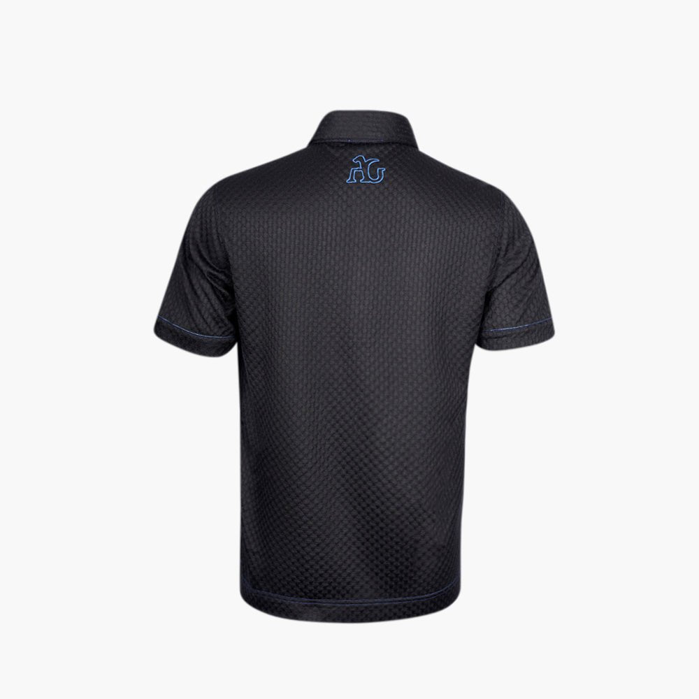 Black & Metallic Blue Jacquard Alloro Silk Polo - Angelo Galasso - Luxury Italian Menswear London