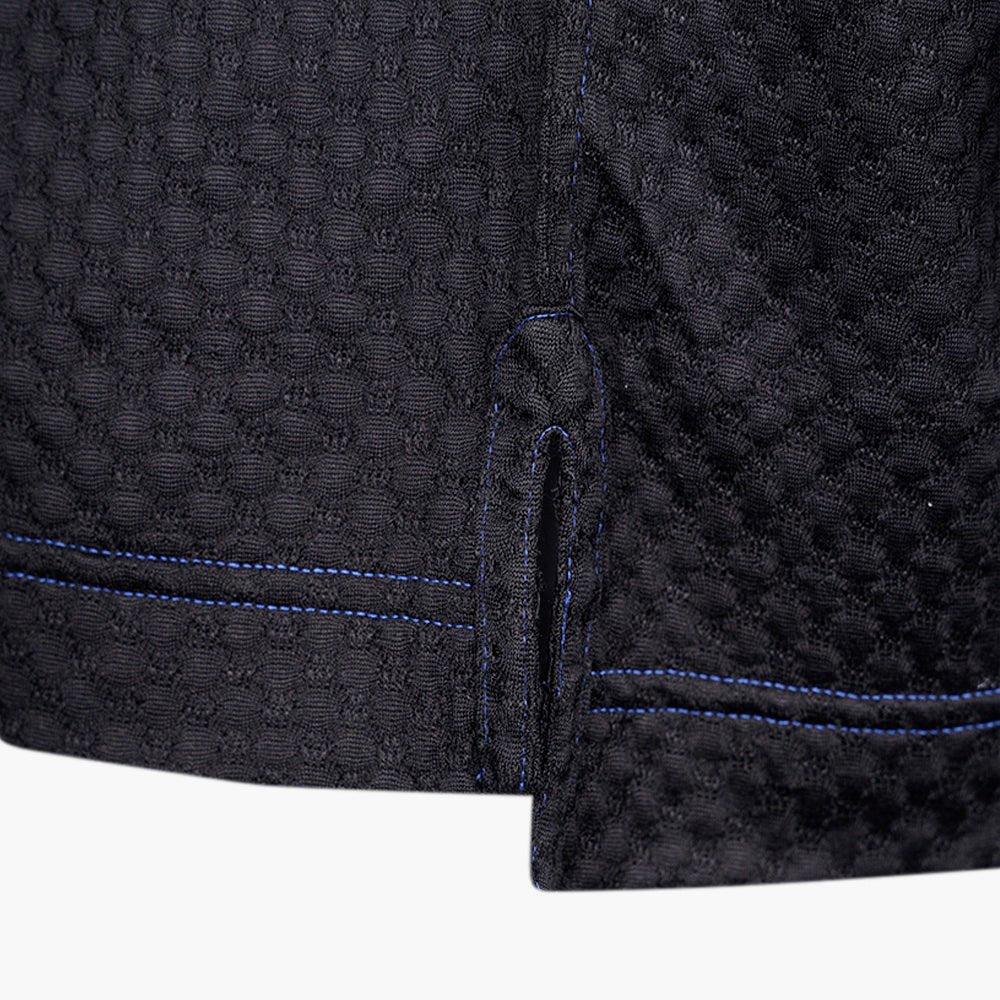 Black & Metallic Blue Jacquard Alloro Silk Polo - Angelo Galasso - Luxury Italian Menswear London
