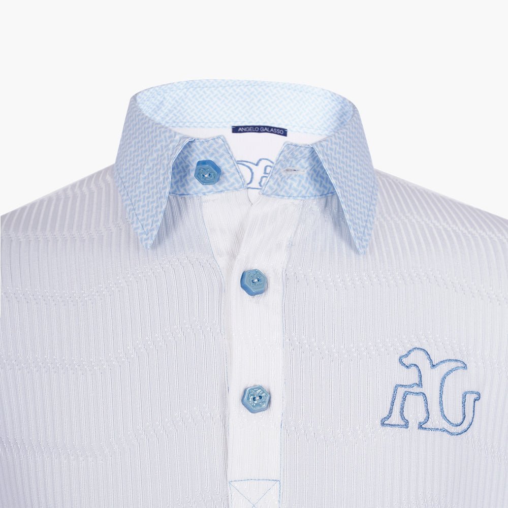White & Light Blue AG Polo - Angelo Galasso - Luxury Italian Menswear London