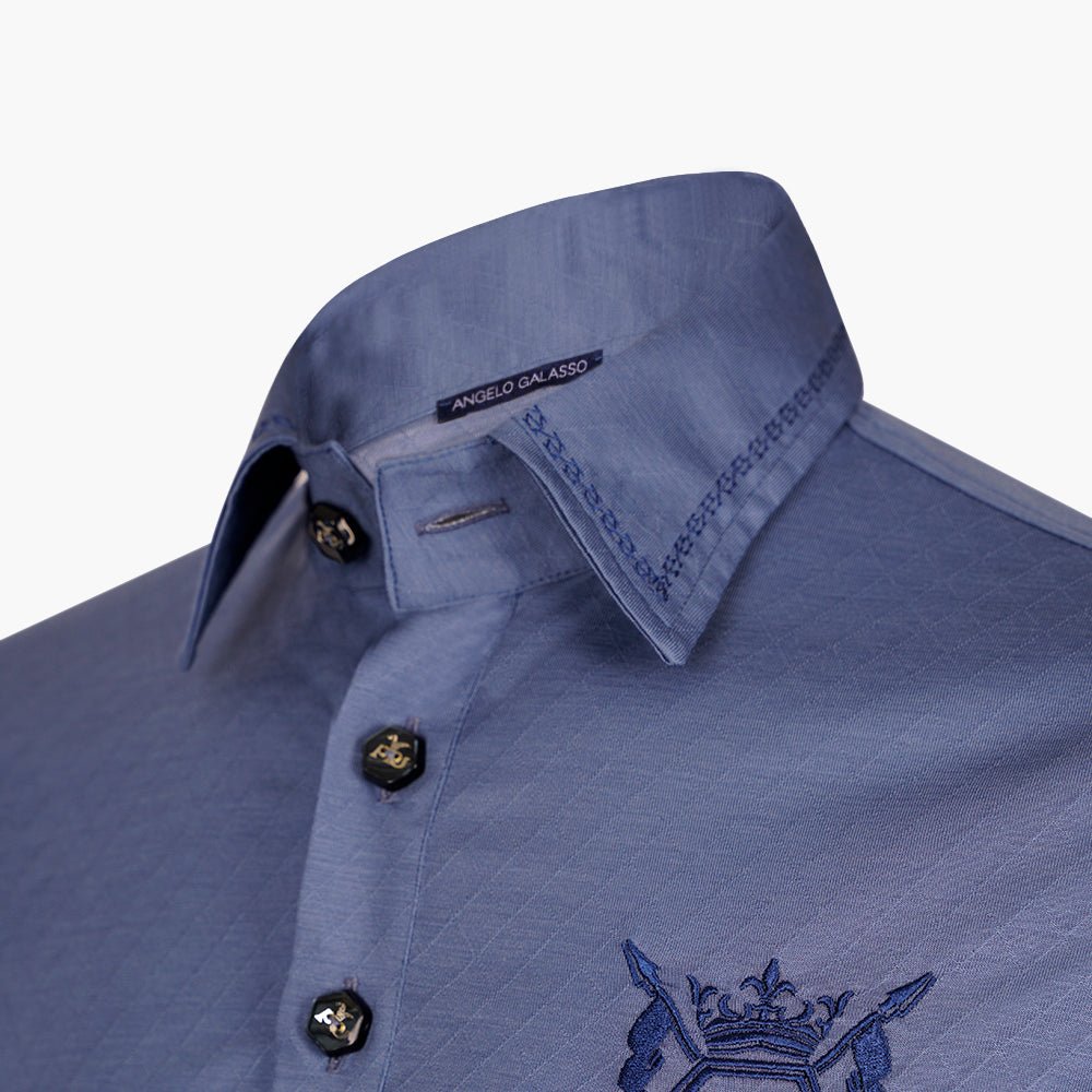 Dusty Blue Hexagonal Wool Polo - Angelo Galasso - Luxury Italian Menswear London