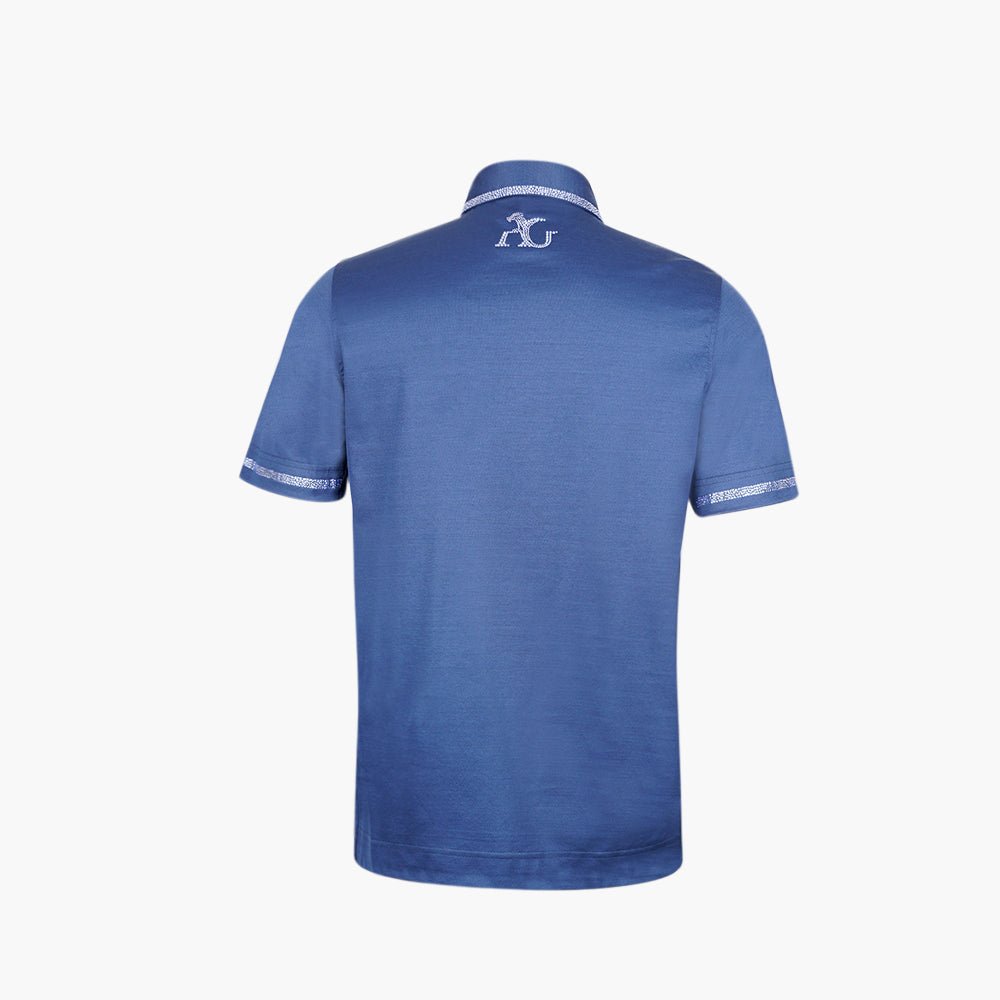 Dark Blue Polo with Light Sapphire Crystals - Angelo Galasso - Luxury Italian Menswear London