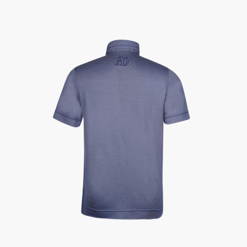 Dusty Blue Hexagonal Wool Polo - Angelo Galasso - Luxury Italian Menswear London