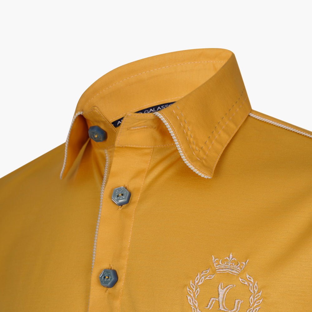 Yellow & White Alloro Piping Polo - Angelo Galasso - Luxury Italian Menswear London